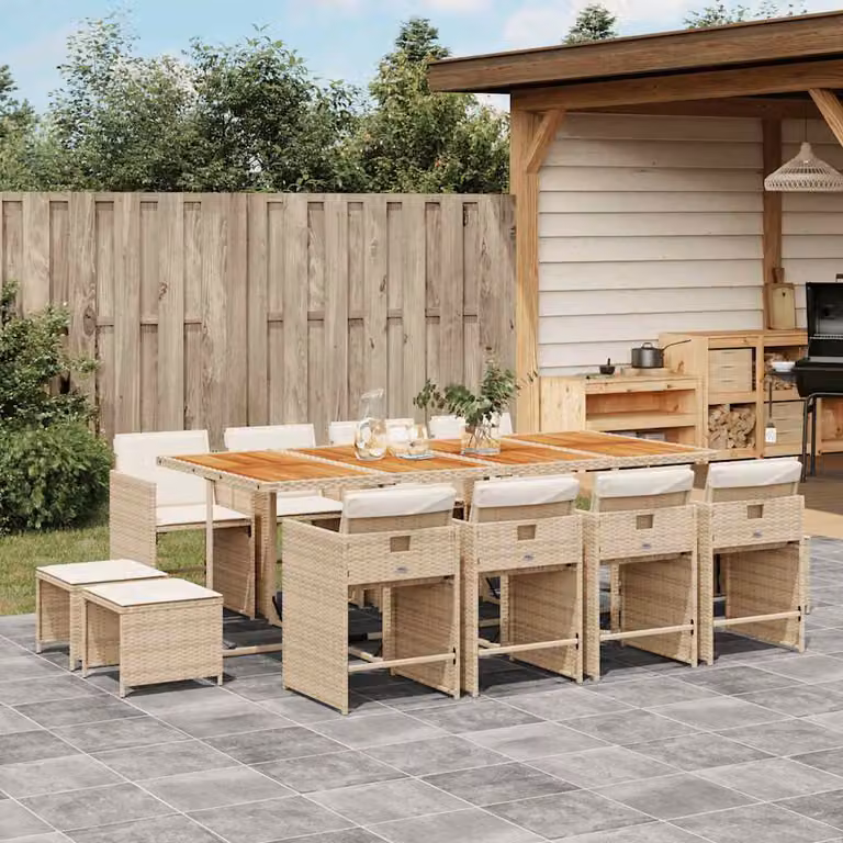 vidaXL Set da Pranzo da Giardino 13 pz in Polyrattan con Cuscini Beige e Legno di Acacia