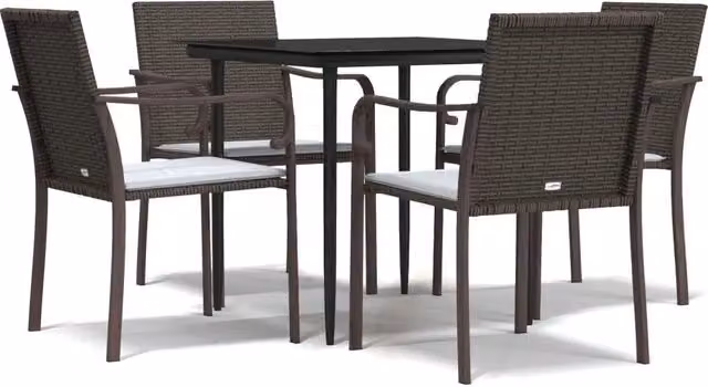 Set Pranzo da Giardino 5pz | Set Salotto da Giardino con Cuscini in Polyrattan e Acciaio