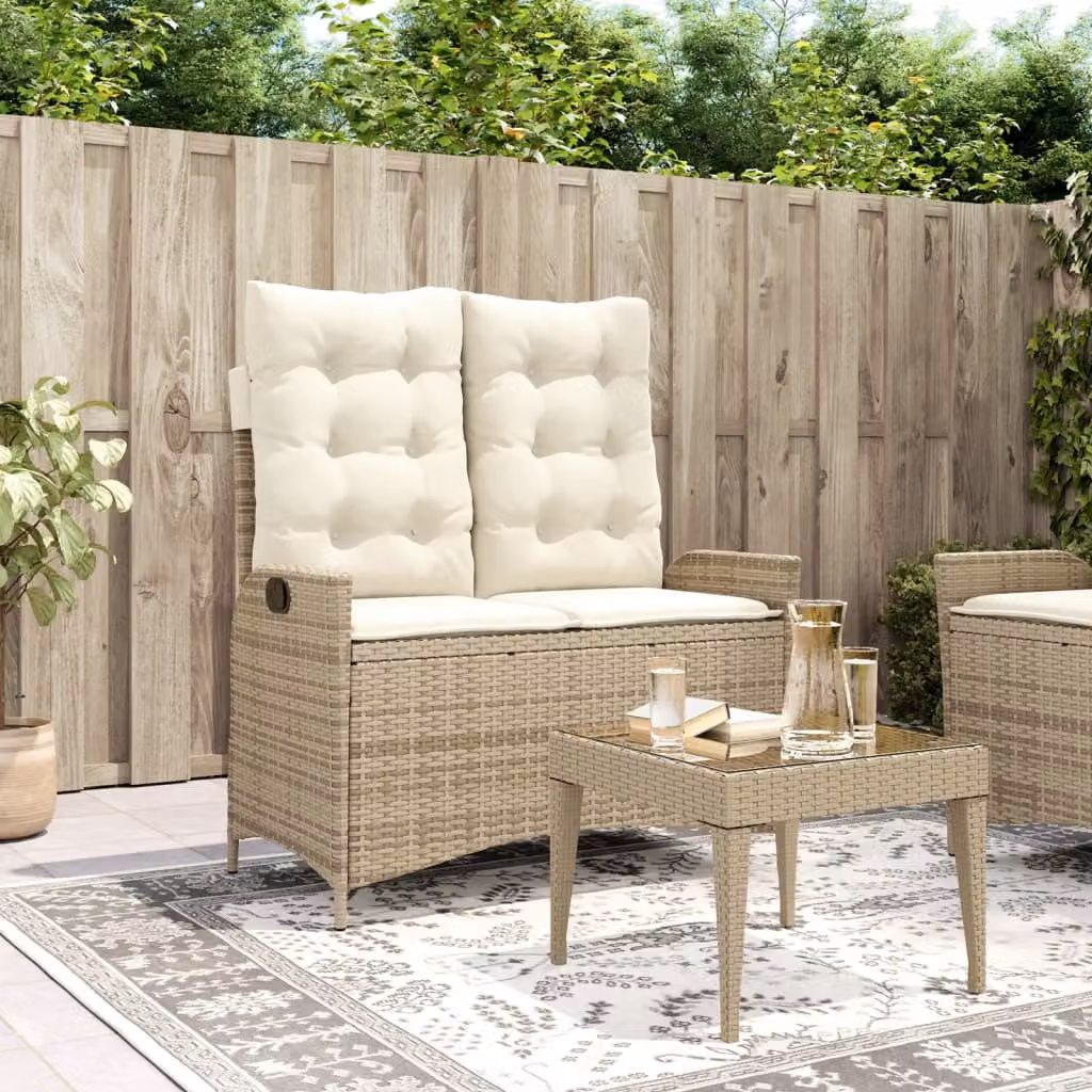 Panca Reclinabile da Giardino vidaXL in Polyrattan e Metallo con Cuscini Beige e Bianco