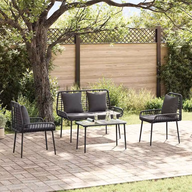 Maison Exclusive - Set di mobili da giardino, 4 pezzi, in rattan sintetico nero e crema
