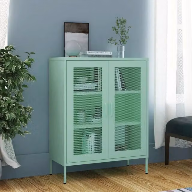Armadietto da parete vidaXL in metallo verde con ante in vetro, L: 80 cm, P: 35 cm, H: 101,5 cm