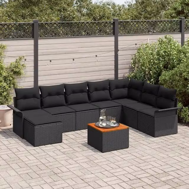 Set Divano da Giardino 9 pz Nero polyrattan 3356035