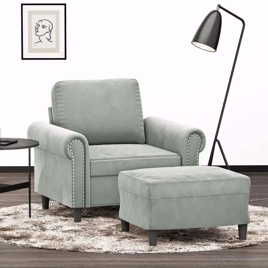 Poltrona Relax con Poggiapiedi in Velluto Grigio con Braccioli e Struttura in Metallo e MDF – 2