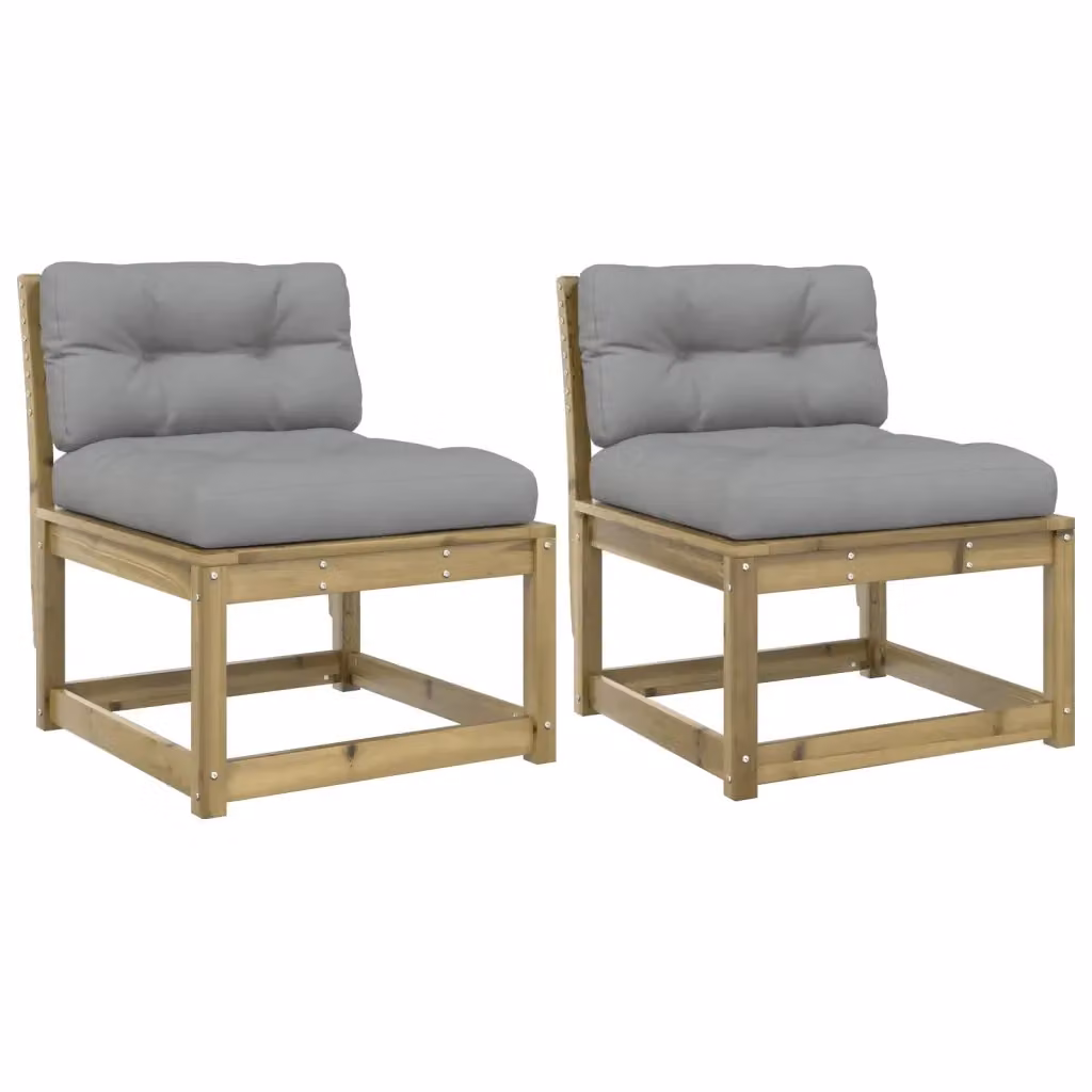Set di 2 divani da giardino vidaXL in legno di pino impregnato con cuscini grigi stile rustico – 2