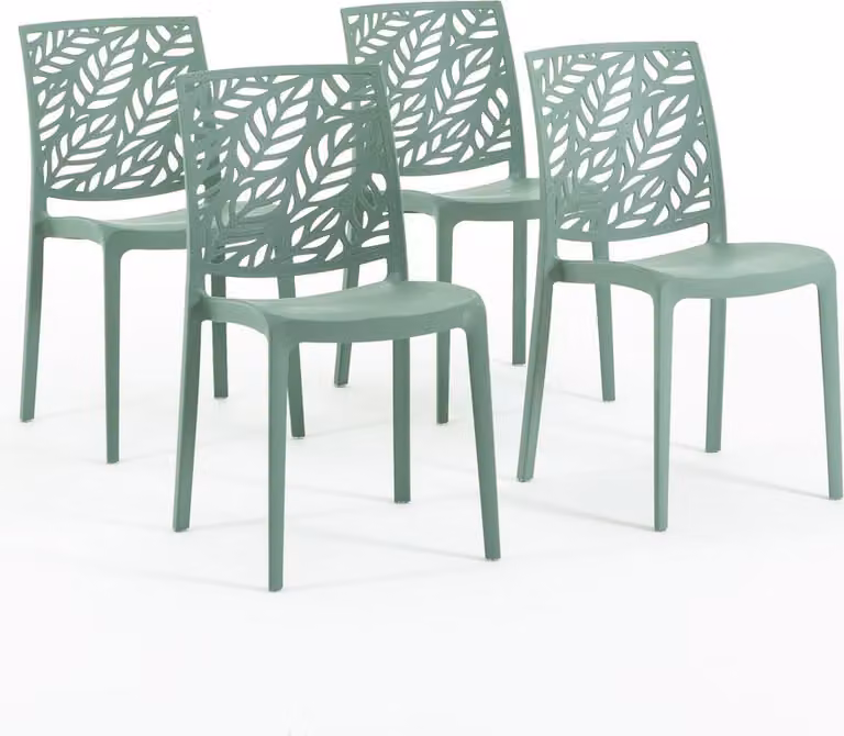 set di 4 sedie impilabili in polipropilene con fibra di vetro per uso esterno e giardino, bar e ristorante, cucina design moderno - DAFNE - verde salvia