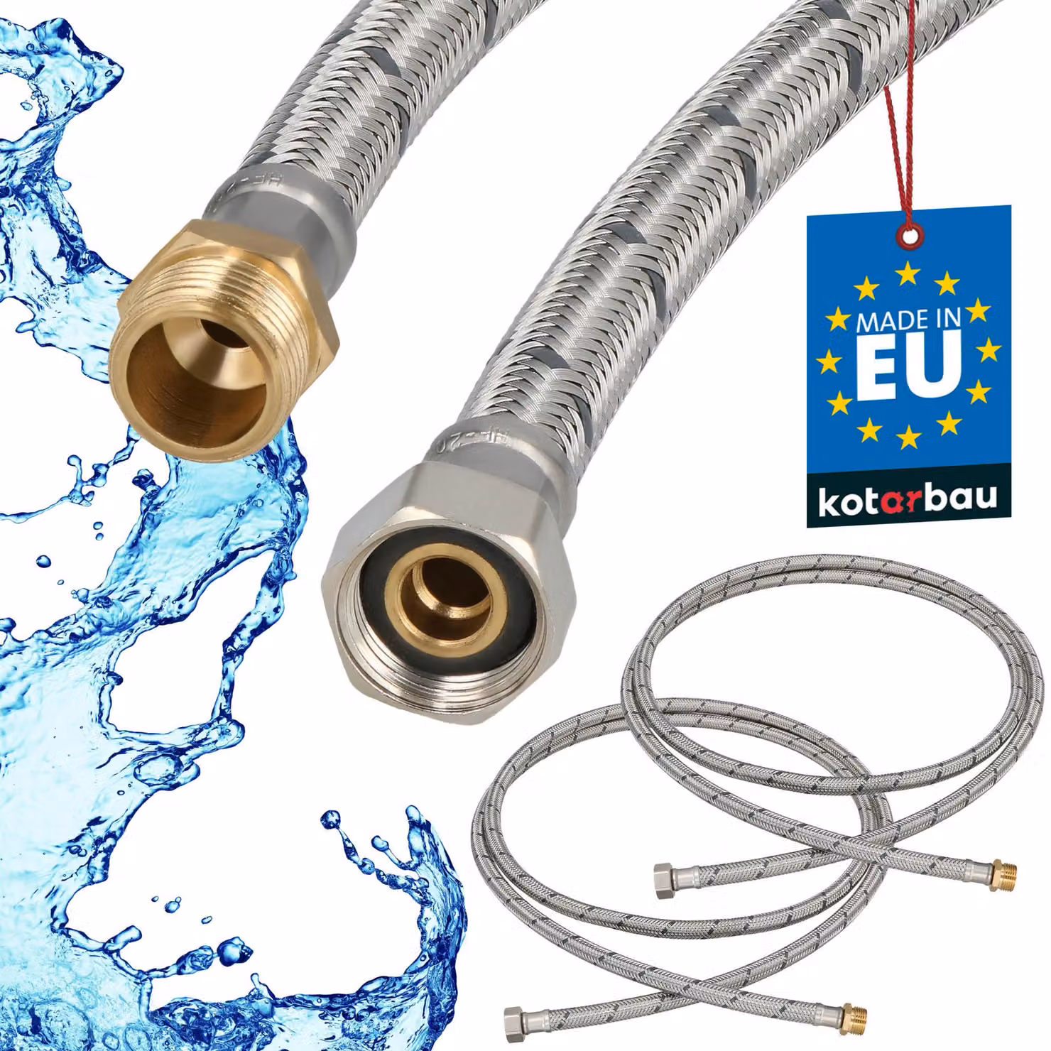 KOTARBAU® 2 Pezzi Tubo Flessibile per Rubinetto 3/8" x 3/8" Rinforzato 200cm Tubo Flessibile Rubinetto Cucina Maschio x Femmina Acciaio Inox