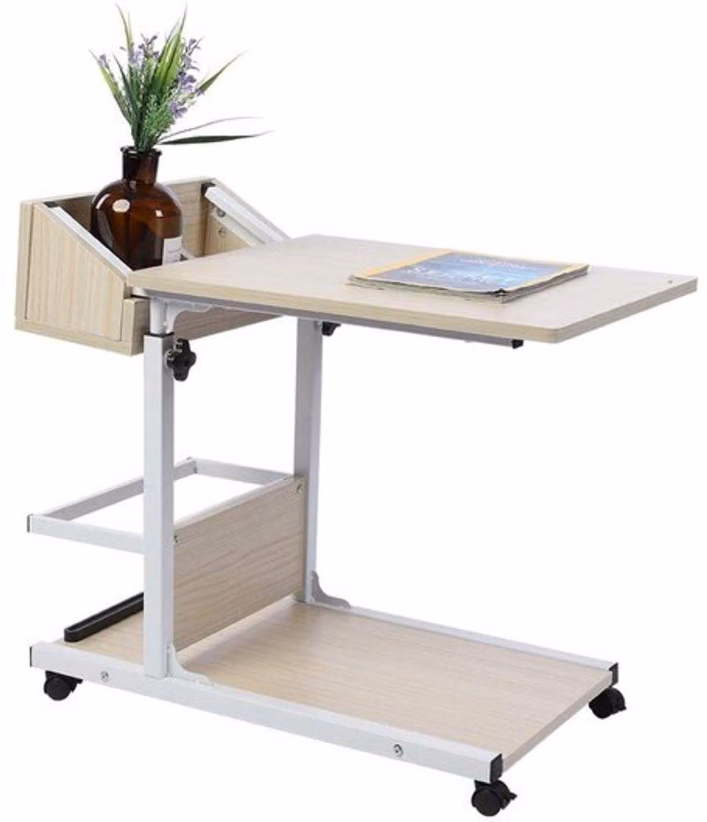 Tavolo regolabile in altezza per laptop, da 50 a 80 cm - Scrivania a forma di U per computer - Cassetto - Ruote con sistema di ammortizzazione - Materiale MDF di alta qualità - Stabilità e durata nel tempo