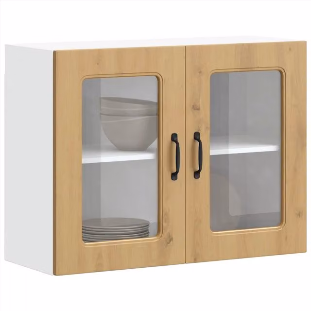 Pensile da parete moderno vidaXL in legno e vetro marrone per cucina, soggiorno o camera da letto L 80 cm x H 60 cm x P 31 cm