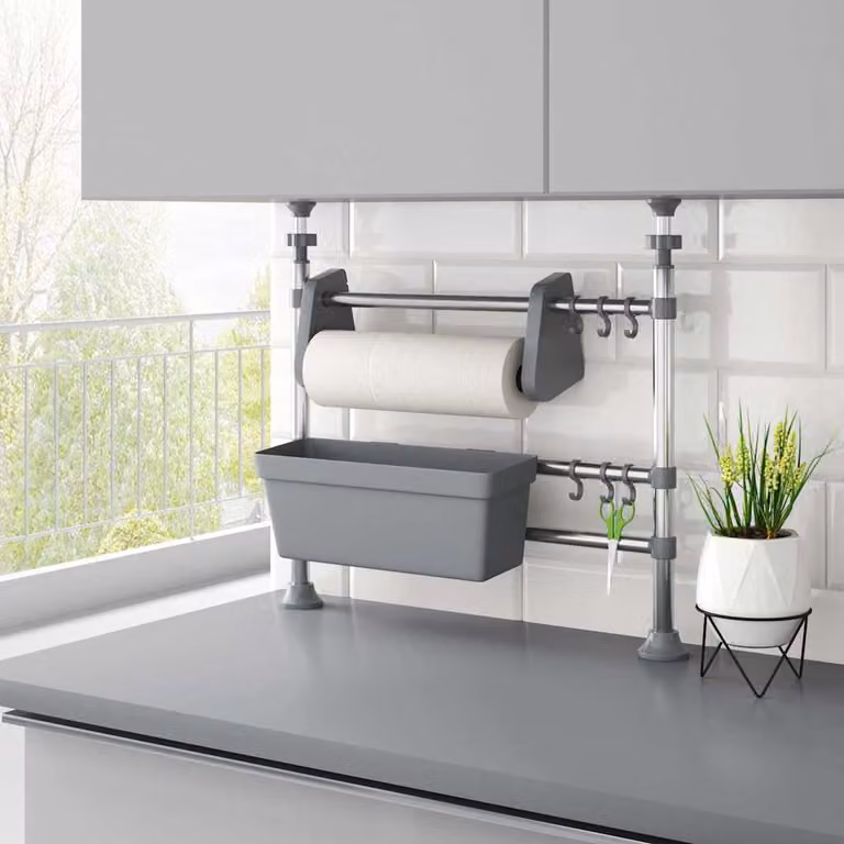 vidaXL Organizer da Cucina Regolabile in Alluminio e Plastica, Grigio/Argento