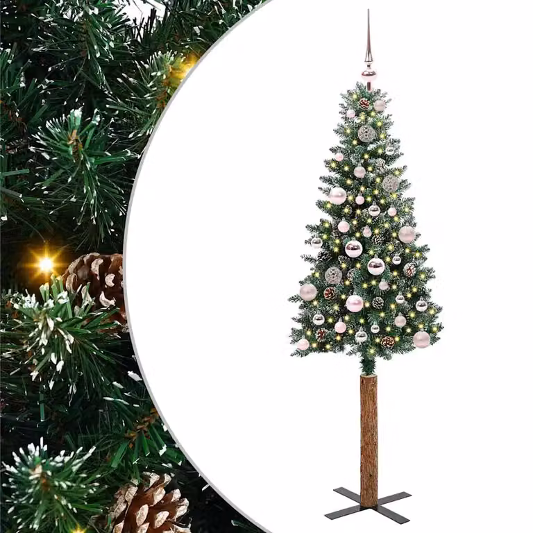 Albero di Natale snodato moderno vidaXL verde con luci LED bianco caldo, materiali PVC, metallo e legno, Altezza: 150 cm