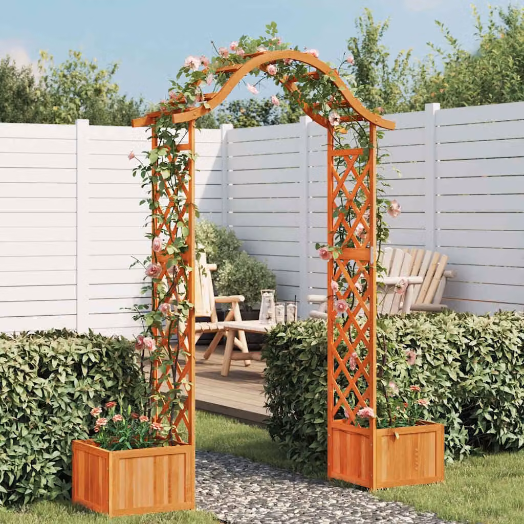 Pergola da giardino vidaXL con fioriera in legno di abete laccato marrone L: 204 cm, P: 40 cm, H: 175 cm