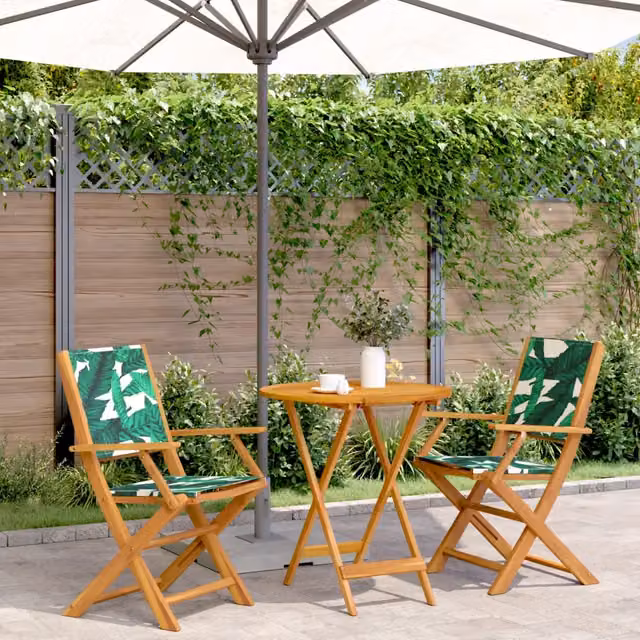 Set da Bistrot 3 pz Motivo Foglie in Tessuto e Legno Massello 3281860