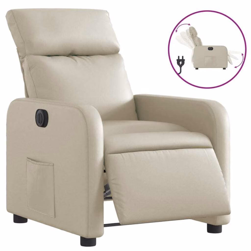 Poltrona Reclinabile Elettrica Crema in Pelle finta