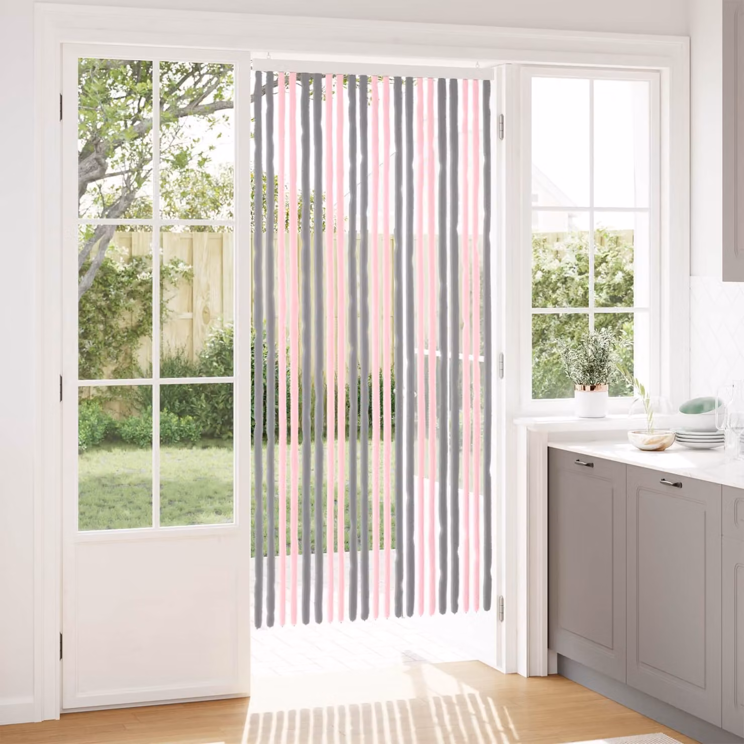 vidaXL Tenda per insetti in chenille Grigio Argento e Rosa L 90 cm x H 200 cm