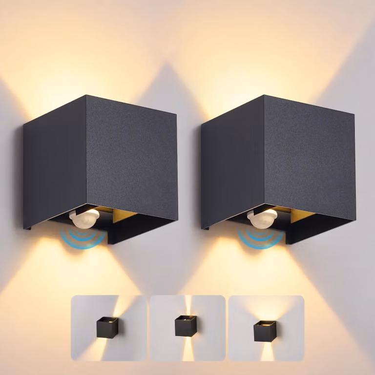 ZMH Lampada da parete LED per esterni, set di 2, con sensore di movimento, 6W, grado di protezione IP54, 3000K, angolo di illuminazione regolabile, raggio di rilevamento. Lampada per corridoio, illuminazione esterna per ingressi, adatta per aree esterne