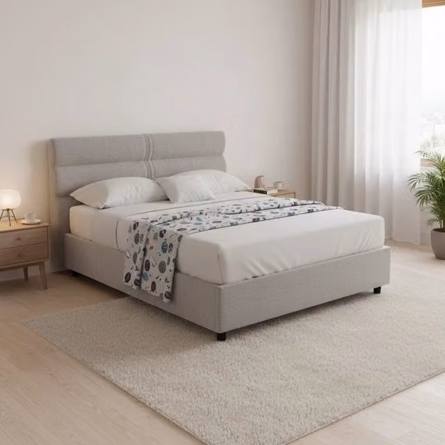 Letto Brivio DMORA con contenitore a sollevamento, modello moderno in tessuto grigio, L/P/H: 120 x 200 x 90 cm – 1