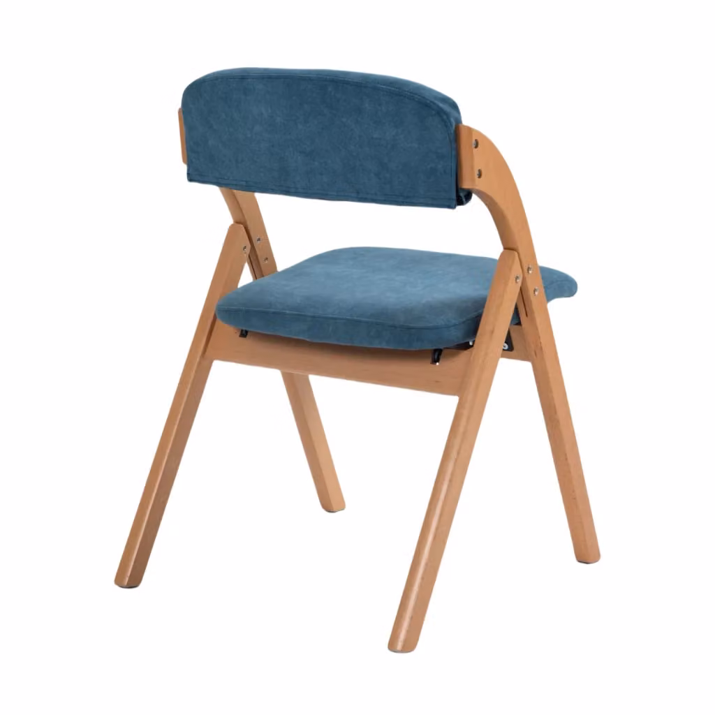 Set da 2 sedie pieghevoli imbottite OKWISH in legno massello e tessuto blu per cucina e sala da pranzo – 2