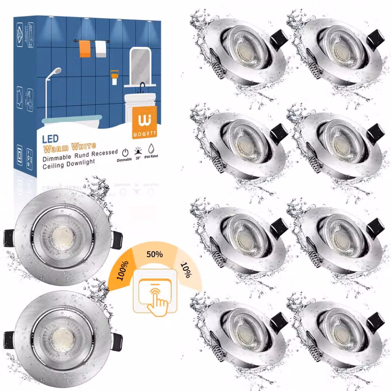 10 faretti LED da incasso, 7W, dimmerabili, luce bianco caldo 2800K, grado di protezione IP44, forma rotonda, diametro 68mm