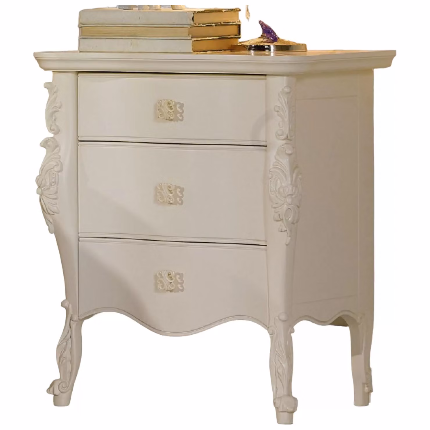 Comodino classico in legno bianco con 3 cassetti soft close Mobili2g L: 56 cm, P: 41 cm, H: 68 cm – 1