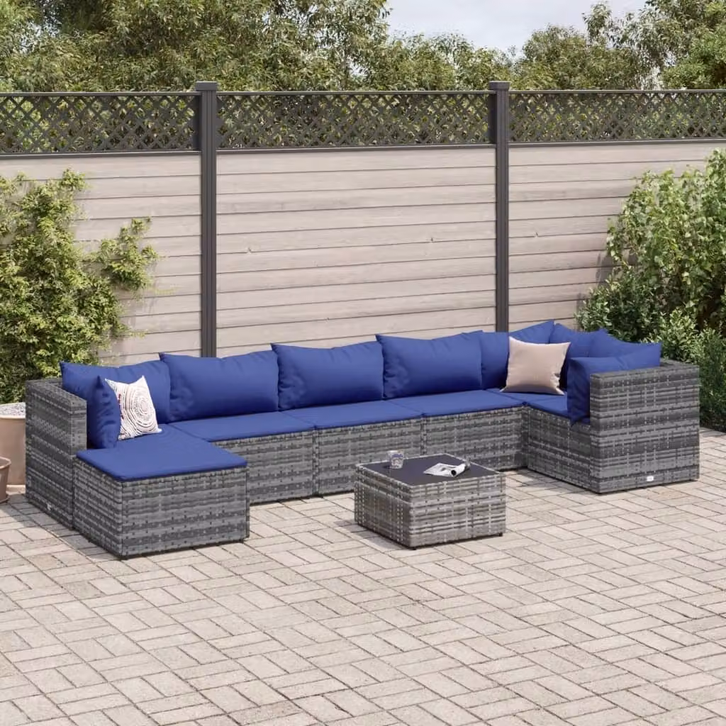 Maison Exclusive - Set da giardino 8 pezzi con cuscini grigio in polyrattan