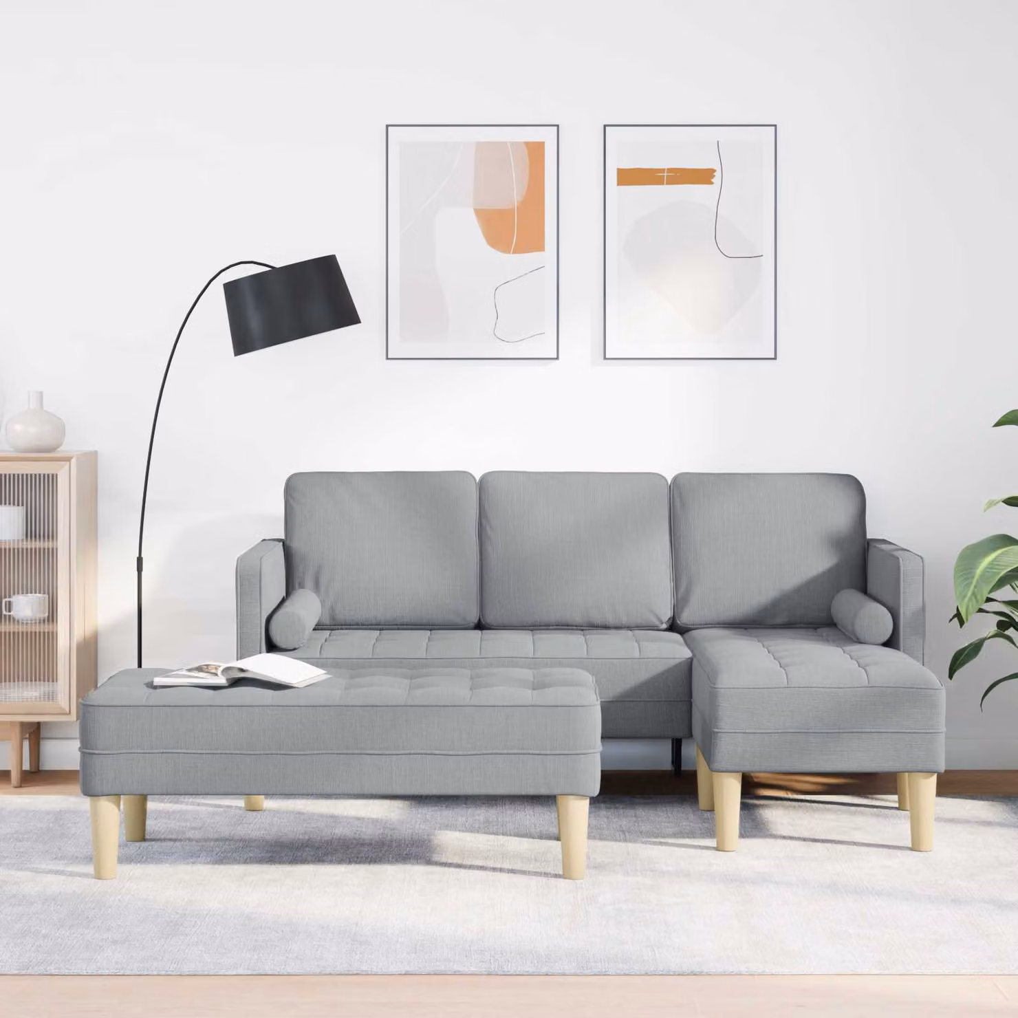 Set di divani angolari vidaXL in tessuto reversibile, modello moderno per soggiorno, Grigio e Beige, L/P/H: 173 x 131 x 67 cm