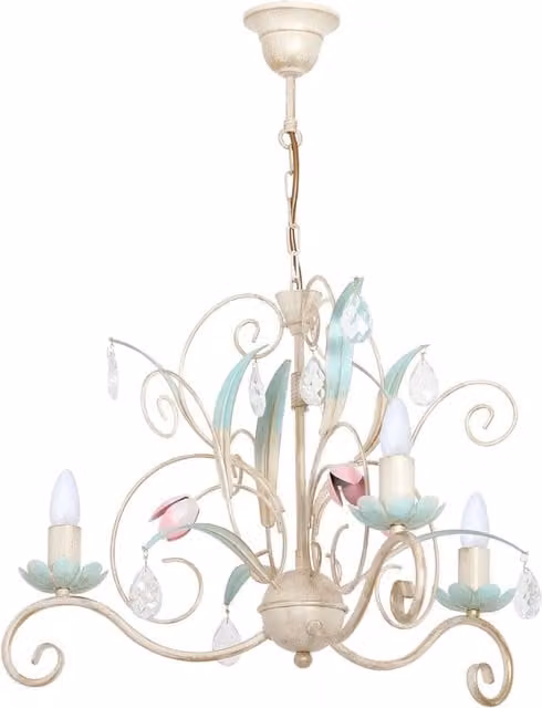 Lampadario a soffitto Luminex con cristalli floreali multicolore e finitura oro/ottone, 3 x E14