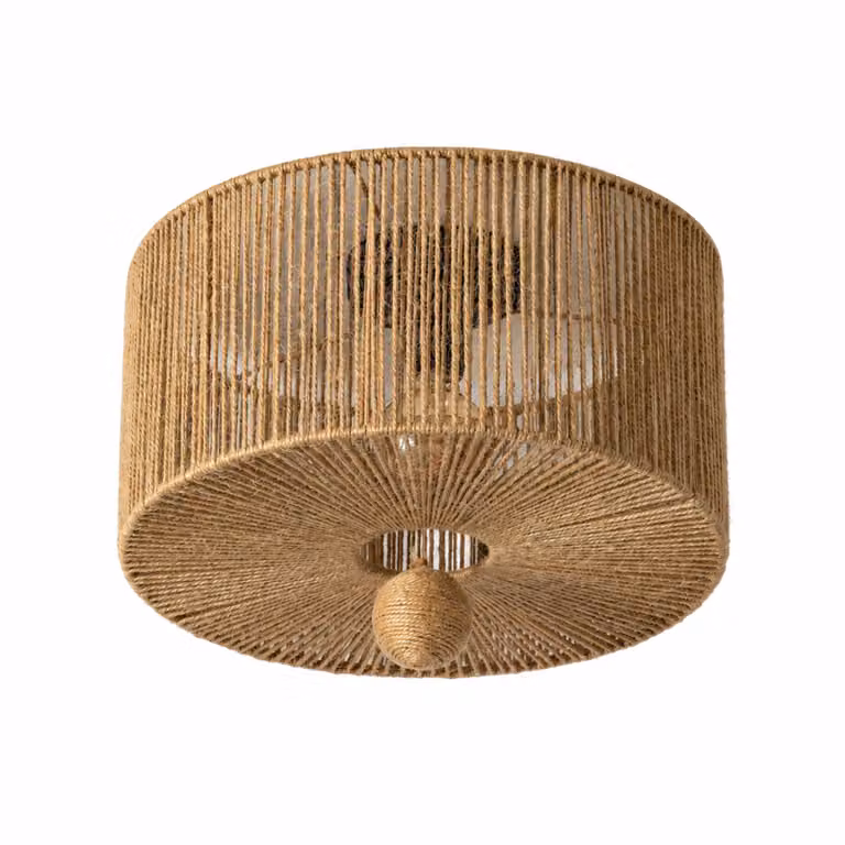 Lampada a sospensione E27 in corda di juta naturale, diametro 40 cm, con decorazione a sfera, in stile boho-rustico