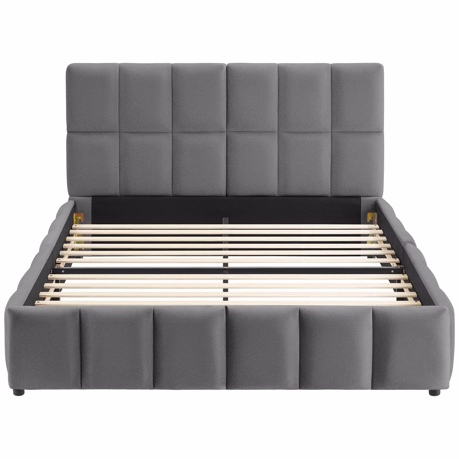 Letto imbottito Shirley tectake con rete a doghe in velluto grigio scuro L/P/H: 220 x 153 x 93 cm – 3