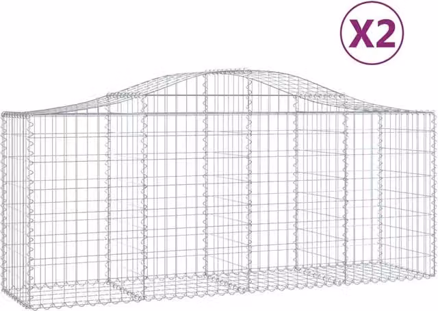 Set di 2 Cesti Gabbioni ad Arco in Ferro Zincato Argento L: 200 cm, P: 50 cm, H: 80/100 cm