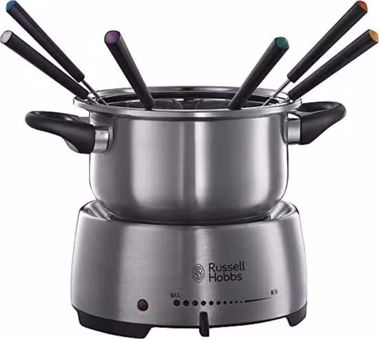 Set per fonduta elettrico Russell Hobbs in acciaio inossidabile color argento con set di forchette incluso
