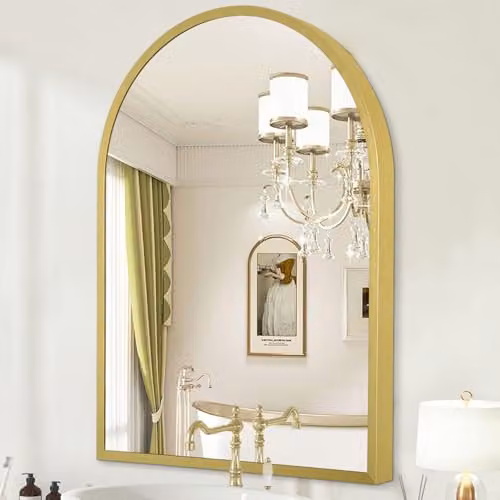 HLFMVWE Specchio da bagno ad arco per parete, specchio da parete ad arco con cornice in lega di alluminio per specchiera, soggiorno, camera da letto, ingresso, grande 65 x 45 cm