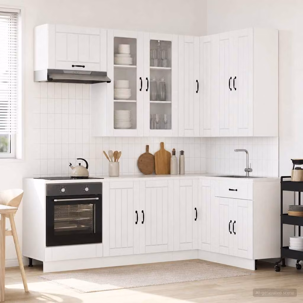 vidaXL Unità Cucina LUCCA 8 pz Bianco Lucido in MDF con Ante in Vetro e Modulo Angolare