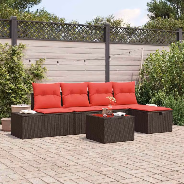 Maison Exclusive - Set da giardino con divano a 6 posti, color marrone, in rattan sintetico