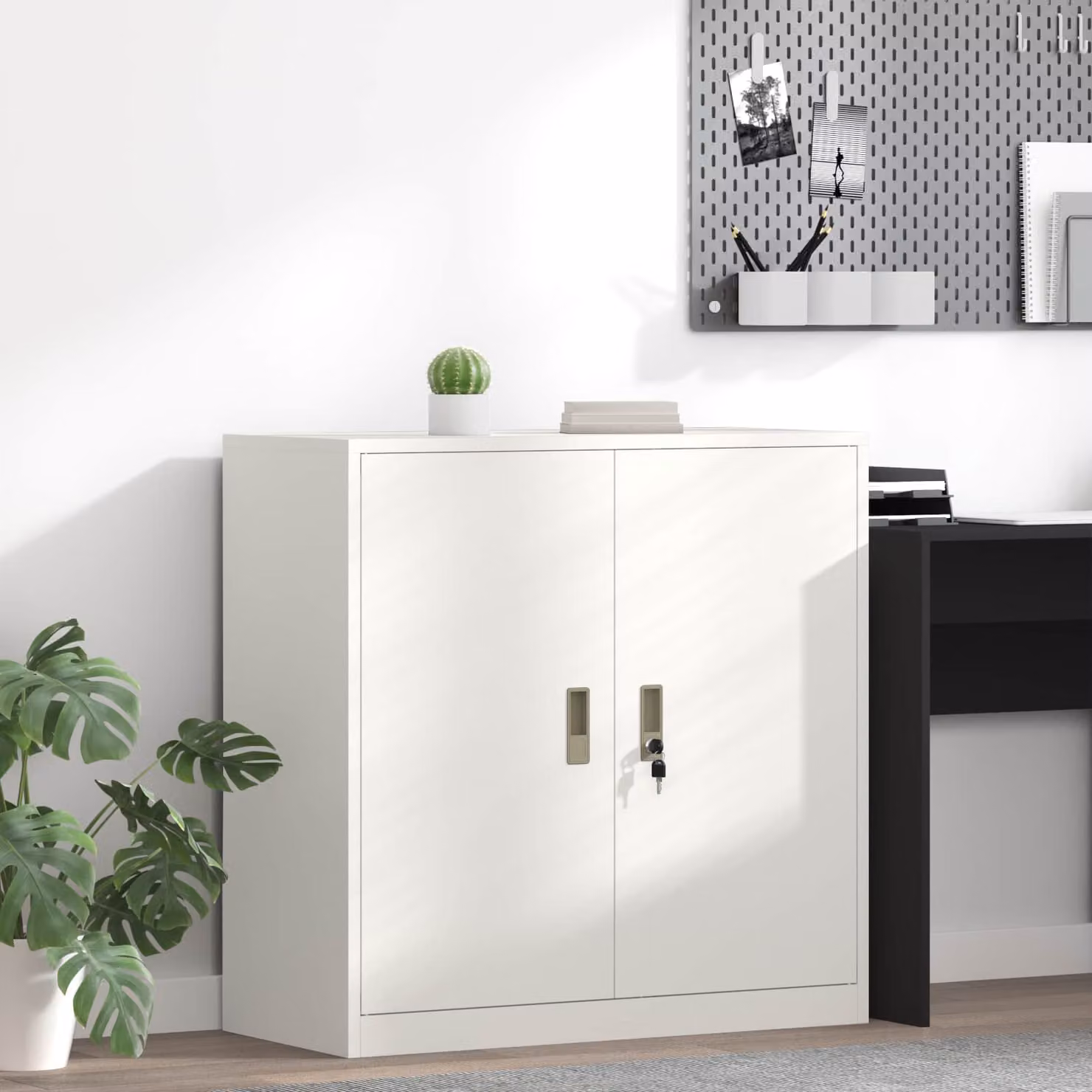Armadio in metallo bianco vidaXL con ante a battente e serratura L/P/H: 90 x 40 x 90 cm