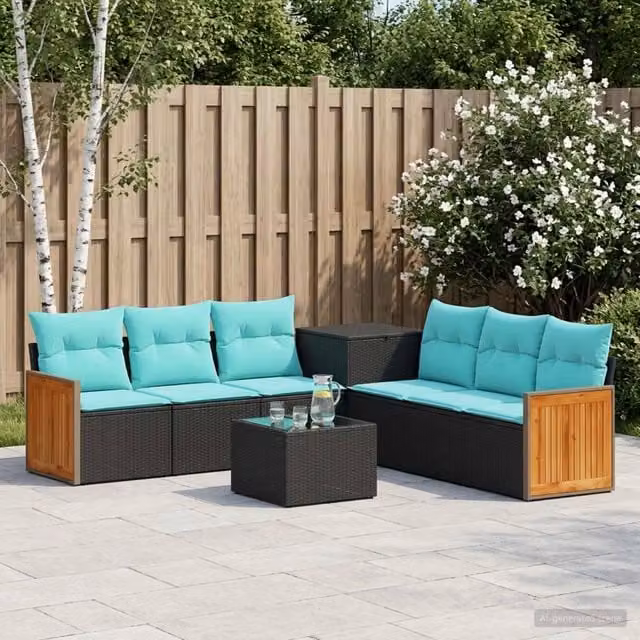 Set di divani 8 pz Nero e Blu 55 x 55 x 37 cm 3448628