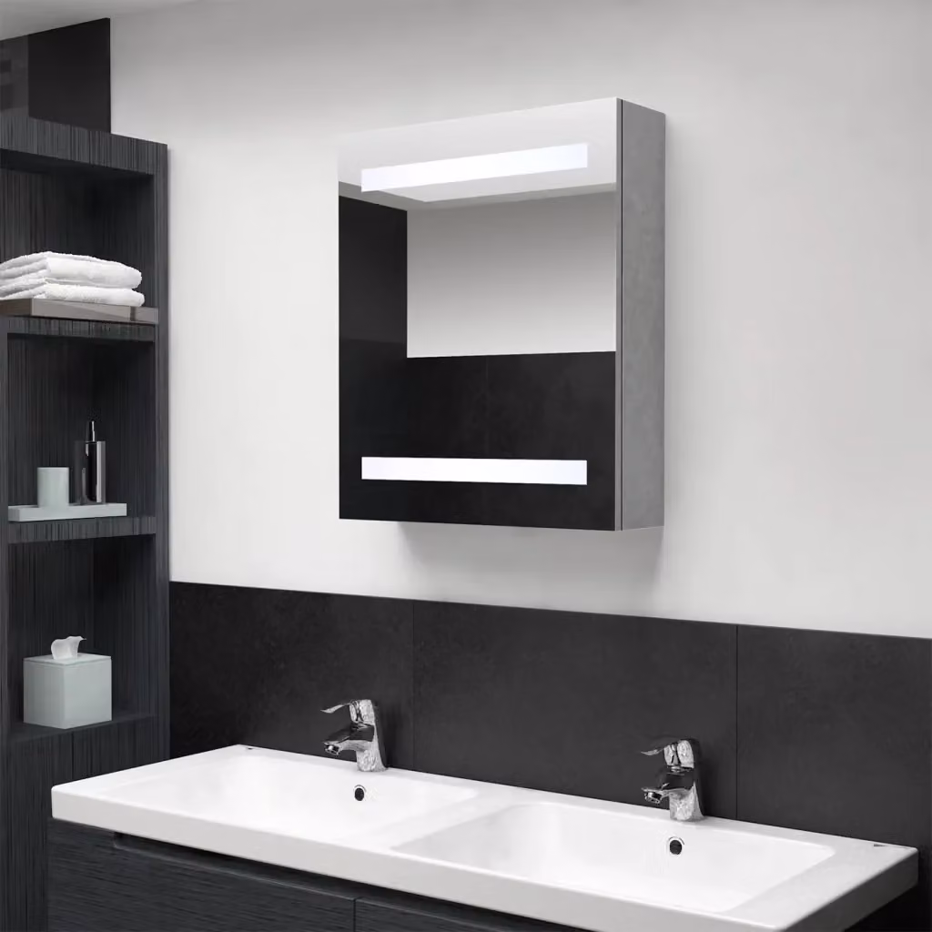 Armadietto da bagno moderno DESIGN IN con specchio e illuminazione LED, Grigio, L: 50 cm, P: 14 cm, H: 60 cm – 2
