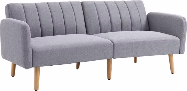Divano Letto Convertibile HOMCOM 2 Posti Design Scandinavo con Schienale Regolabile e Piedi in Legno, Tessuto Grigio