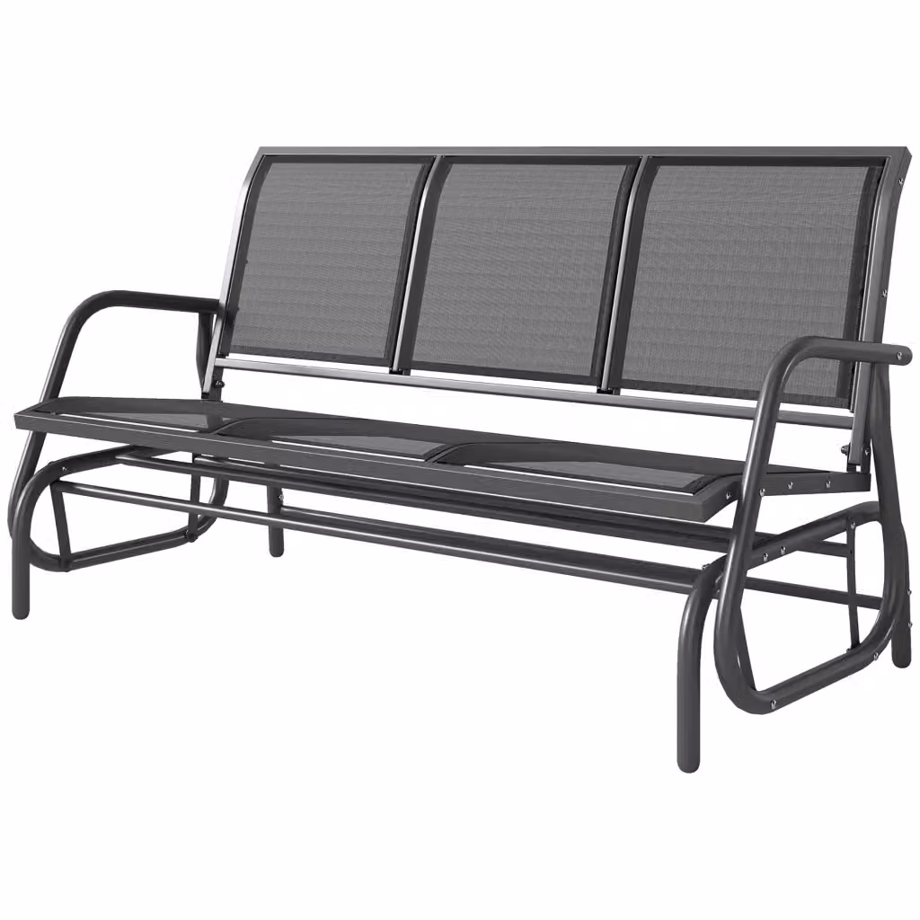 Panchina da giardino a dondolo a 3 posti in metallo con tendalino, colore grigio antracite, L: 147 cm, P: 70 cm, H: 85 cm – 2