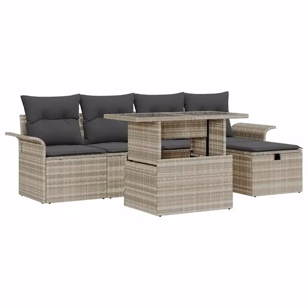 Set da giardino vidaXL a forma di L composto da 6 pezzi in rattan grigio con tavolino e pouf – 2