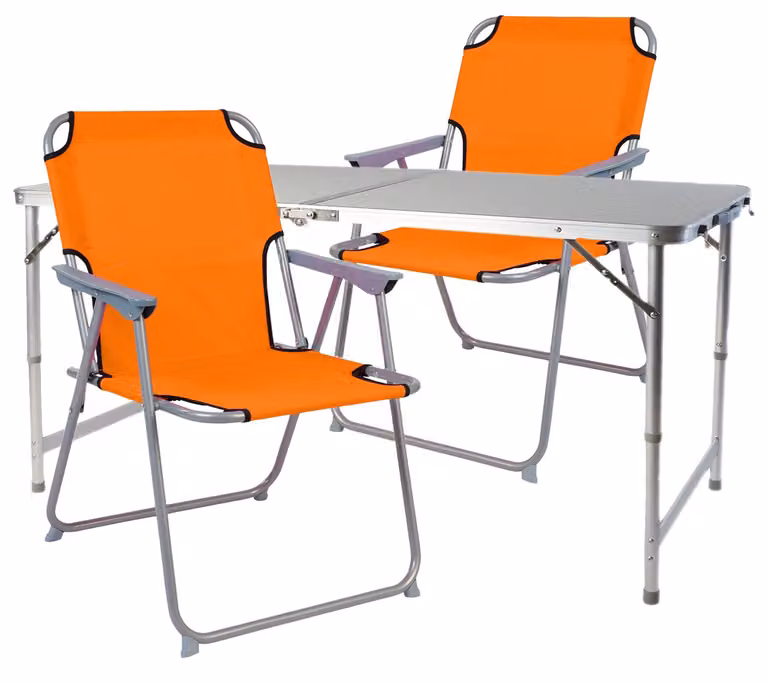 set di 3 mobili da campeggio in alluminio resistente alle intemperie 120x60x58/70cm arancione