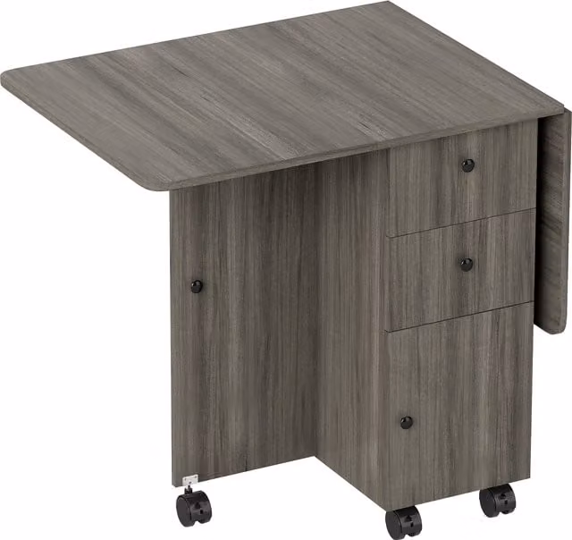 Tavolo a ribalta HOMCOM in legno con 2 cassetti, armadietto e 6 rotelle, Grigio, L: 120 cm, P: 60 cm, H: 76.5 cm