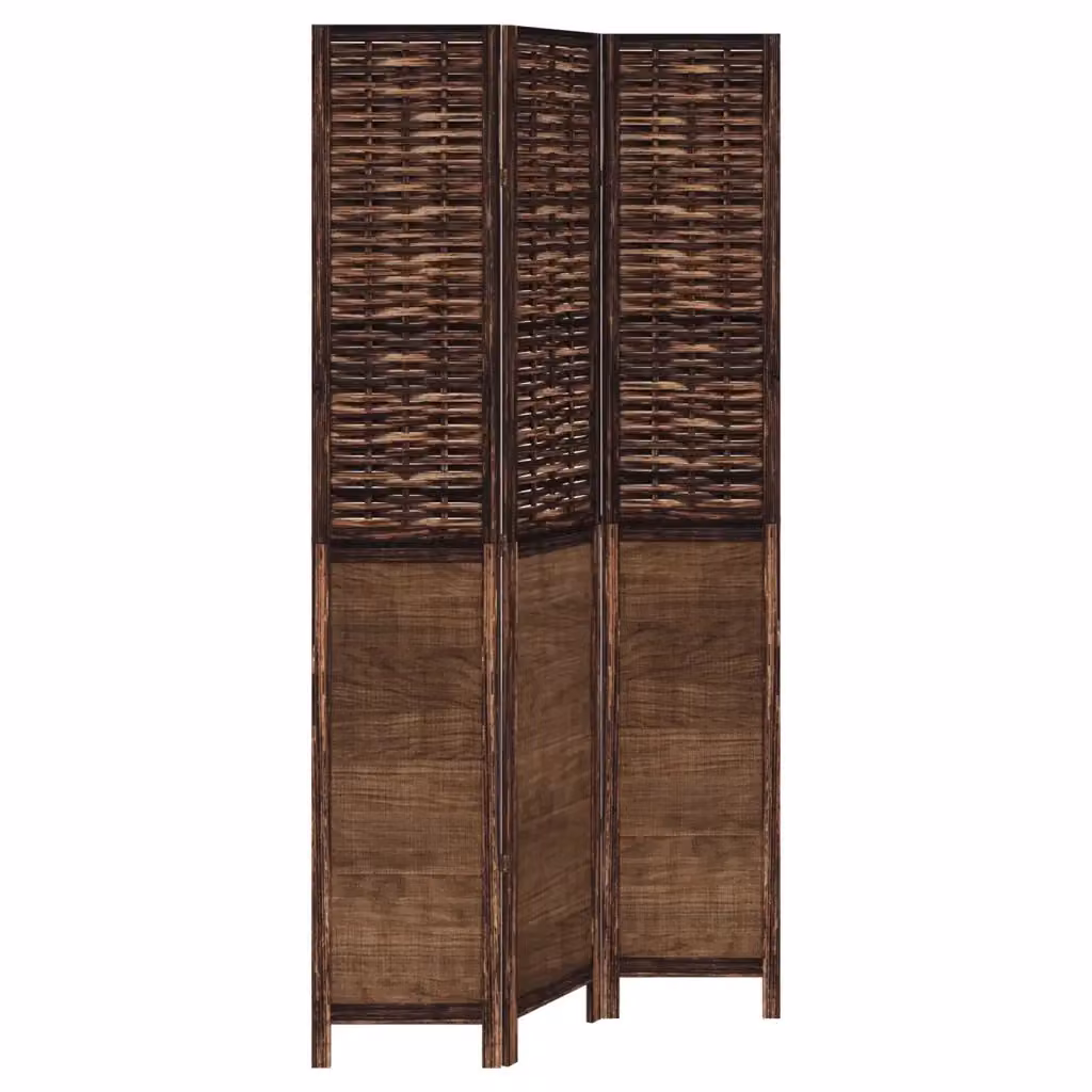 Divisorio Ambienti vidaXL a 3 Pannelli in Legno di Paulownia e Rattan Marrone Scuro – 2