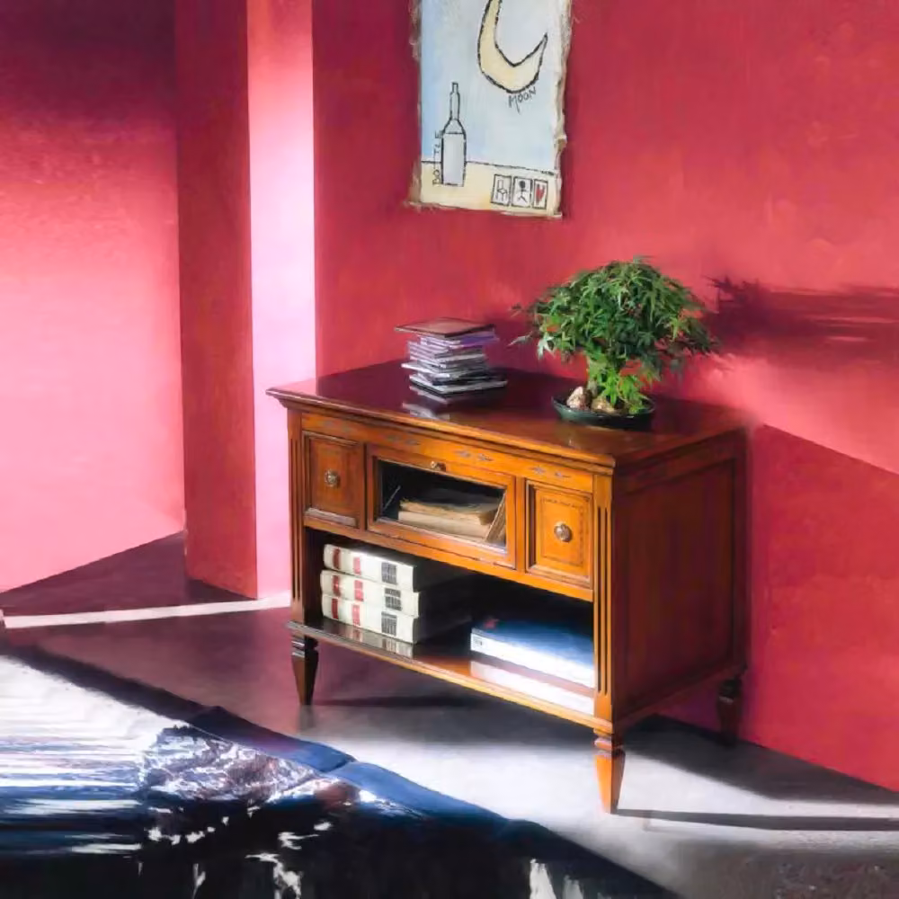 Porta TV classico in legno con 2 cassetti e 1 anta ribalta Mobili 2G finitura bassano marrone beige L 100 cm, P 51 cm, H 75 cm – 3