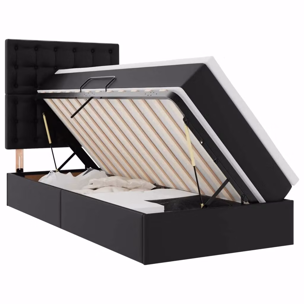 Letto con contenitore vidaXL in pelle sintetica nera con illuminazione LED e porta USB, L/P/H: 200 x 90 x 128 cm – 2