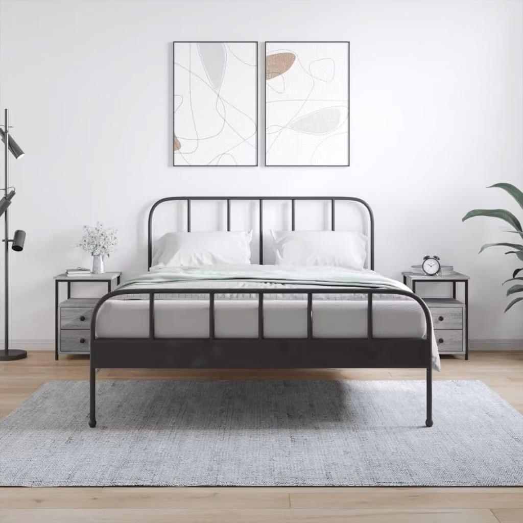 Set di 2 comodini vidaXL in stile industrial, colore grigio, in legno e metallo, L 34 cm x P 35,5 cm x H 50 cm
