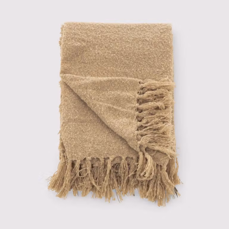 Kool - Coperta beige decorativa con frange