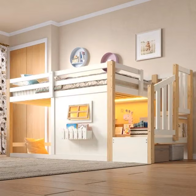 letto a castello pino mdf bianco 90 x 200 cm