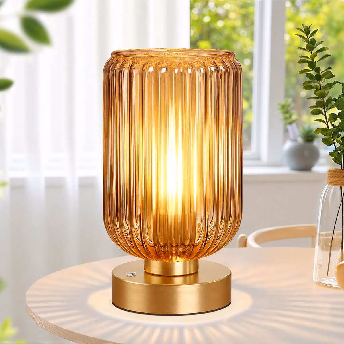 Lampada da tavolo senza fili, lampada LED da tavolo in vetro dorato, ricaricabile, dimmerabile, ideale per la camera da letto o il soggiorno