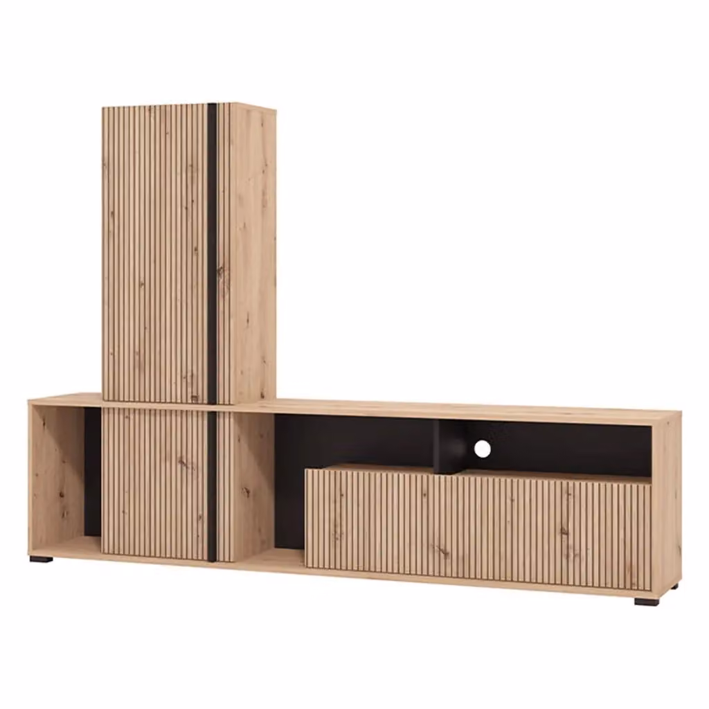 Parete Attrezzata Modulabile Montiano DMORA per Soggiorno, Marrone Rovere, L: 195.5 cm, P: 33 cm, H: 139.5 cm – 2