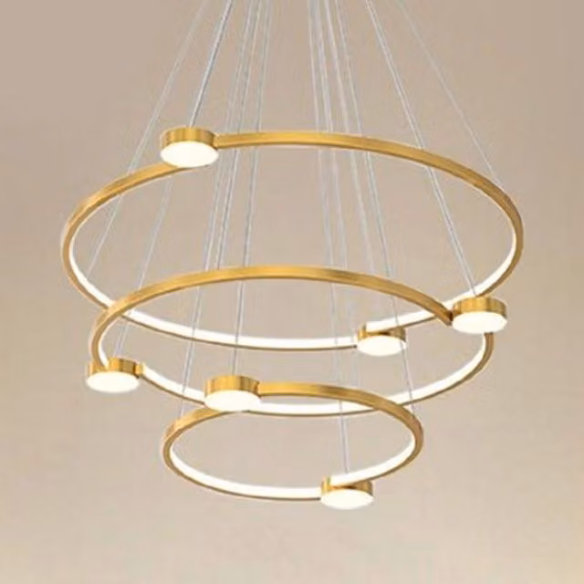 Trade Shop - Lampadario A Sospensione Led 96w 3 Cerchi Con Telecomando Design Moderno Oro 71149 -